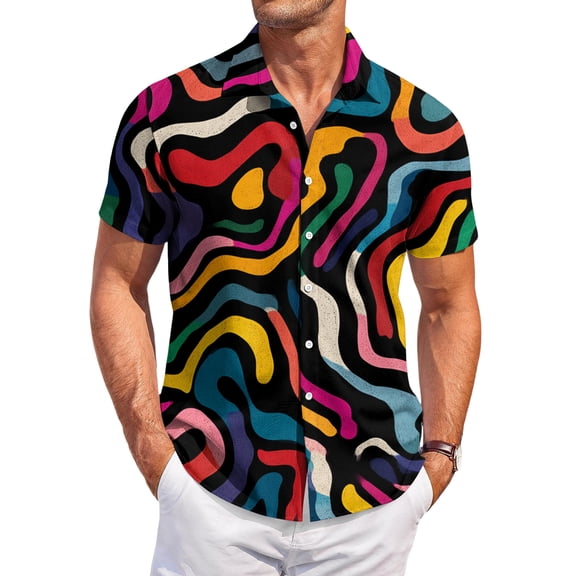 QHRMKOG Short Sleeve Shirts for Men Relaxed Fit Tropical Print Hawaiian Shirts Breathable Holiday Button Beach Shirt Summer Trendy Shirt Red L