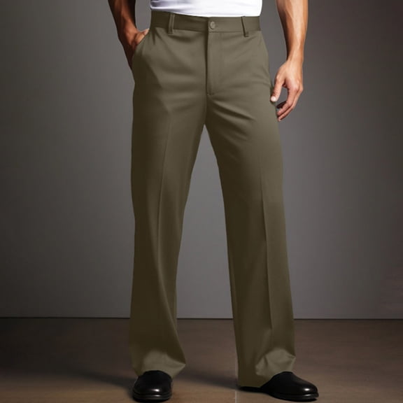 QHRMKOG Suit Pants for Men Solid Color Office Straight Leg Dress Pants Loose Fit Buton Down Suit Pant Autumn Fashion Trousers with Pockets Green M