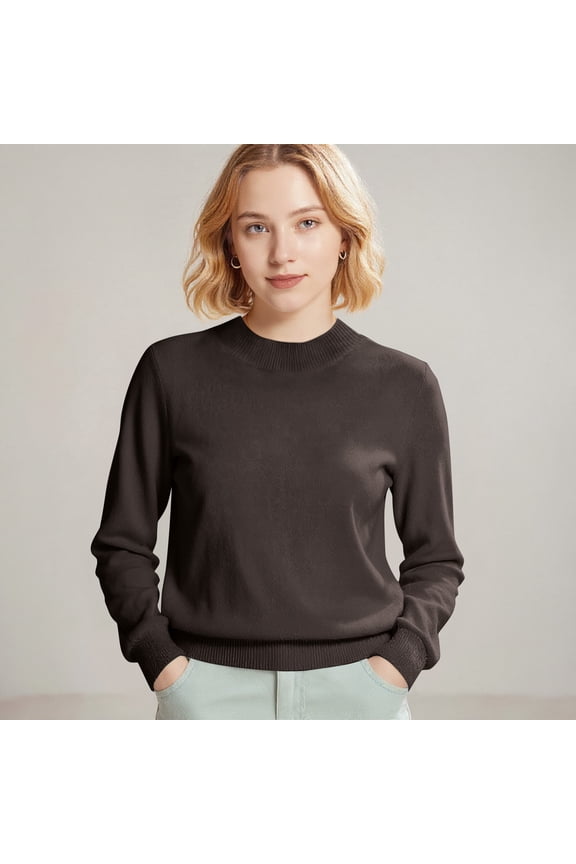 Sweaters for Women Tailored Fit Comfort Long Sleeve Crew Neck Sweater Solid Color Knit Pullover Tops 2025 Fall Trendy Clothing Brown L