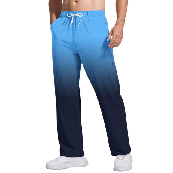 QHRMKOG Sweatpants for Men Tie- Gradient Drawstring Elastic Waist Joggers Loose Fit Hiking Straight Leg Sweatpant Fashion Pant with Pockets Blue XL