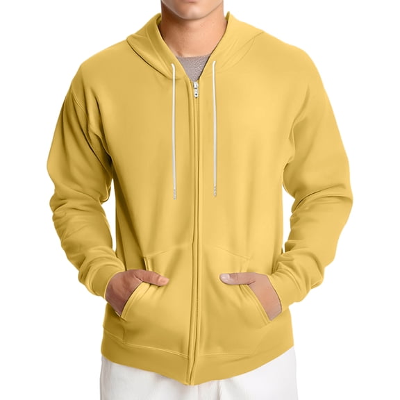 QHRMKOG Sweatshirt for Men Zip Up Long Sleeve Big and Tall Hoodies Winter Light Fashion Cotton Drawstring Oversize Sweater Strong with Pocket Jackets Yellow 2XL-Large
