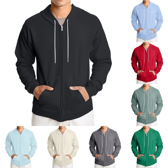 QHRMKOG Mens Sweatshirt Zipper Long Sleeve Big and Tall Hoodies Fall Light Loose Fit Fleece Drawstring Oversize Sweaters Strong with Pocket Jacket Sky Blue XL-Large