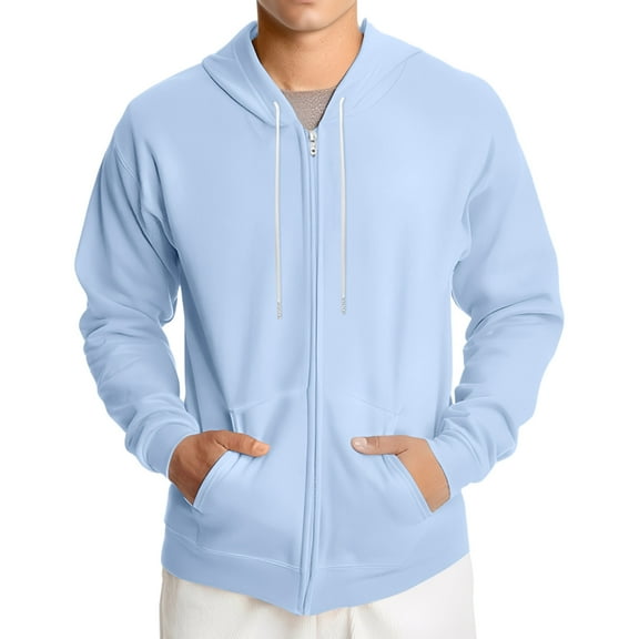 QHRMKOG Sweatshirt for Men Zipper Long Sleeve Big and Tall Hoodies Fall Light Fashion Cotton Drawstring Oversize Sweaters Casual with Pocket Jackets Light Blue XL-Large