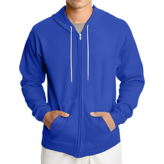 QHRMKOG Sweatshirts for Men Zip Up Long Sleeve Big and Tall Hoodie Fall Lightweight Fashion Cotton Drawstring Oversize Sweaters Strong with Pocket Jacket Royal Blue 2XL-Large
