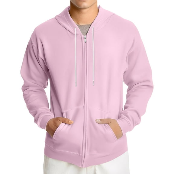 QHRMKOG Sweatshirts for Men Zip Up Long Sleeve Big and Tall Hoodie Winter Light Loose Fit Cotton Drawstring Oversize Sweatshirt Strong with Pocket Jacket Pink XL-Large