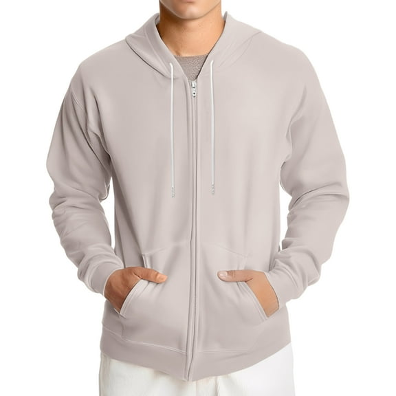 QHRMKOG Sweatshirts for Men Zipper Long Sleeve Big and Tall Hoodies Winter Light Loose Fit Cotton Drawstring Oversize Sweaters Strong with Pocket Jackets Beige 2XL-Large