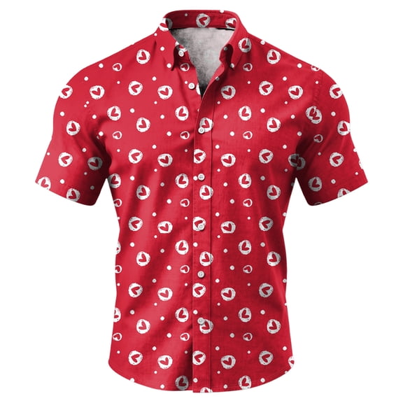 QHRMKOG Valentines Shirt for Men Loose Fit Heart Graphic Button Down Shirt Short Sleeve Collared Shirts Casual Tops Red M