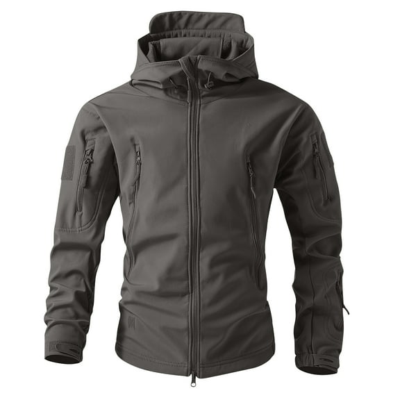 QHRMKOG Winter Coats for Men Fashion Water Resistant Camo Jackets Regular Fit Outdoor Windbreaker Hooded Coat Light Raincoat Gray L