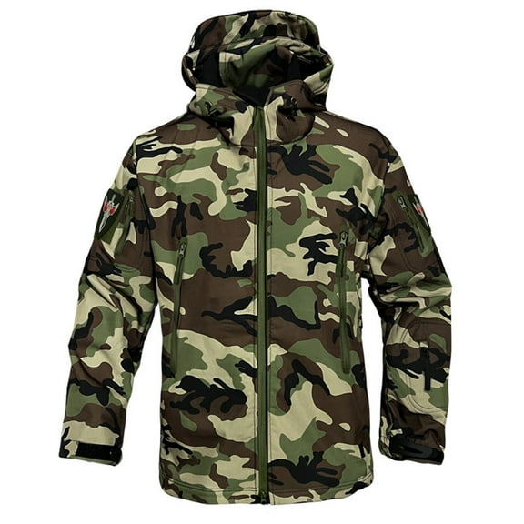 QHRMKOG Winter Coats for Men Fashion Water Resistant Camouflage Jacket Regular Fit Sports Hiking Hooded Coats Light Raincoats Green 3XL