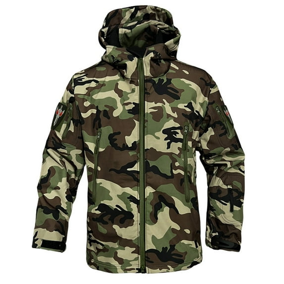 QHRMKOG Winter Coats for Men Trendy Waterproof Camouflage Jacket Regular Fit Sports Hunting Hooded Coats Light Outwear Green XL