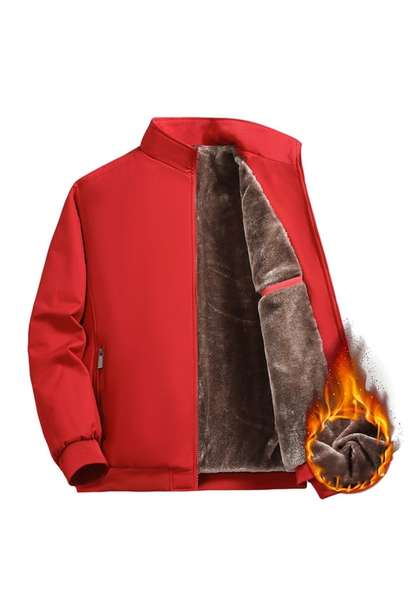 Winter Jackets for Men Loose Fit Zip Up Cotton Lining Baseball Jacket with Pockets Warm Varsity Jacket Fashion Outwear Red 5XL