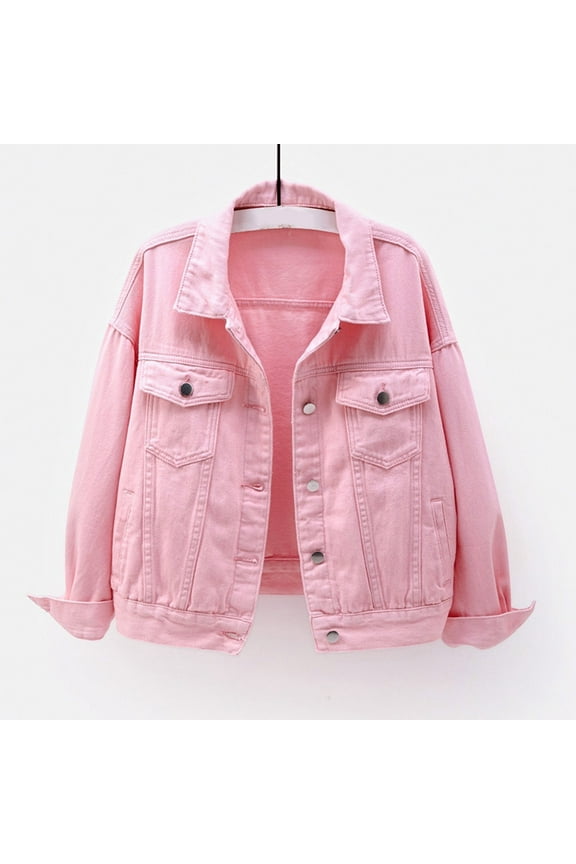 Women's Denim Jackets Fall Crop Long Sleeve Jean Jackets Basic Lapel Button Down Fashion Lightweight Shackets Trendy Vintage Blazers Casual Coat with Pocket M
