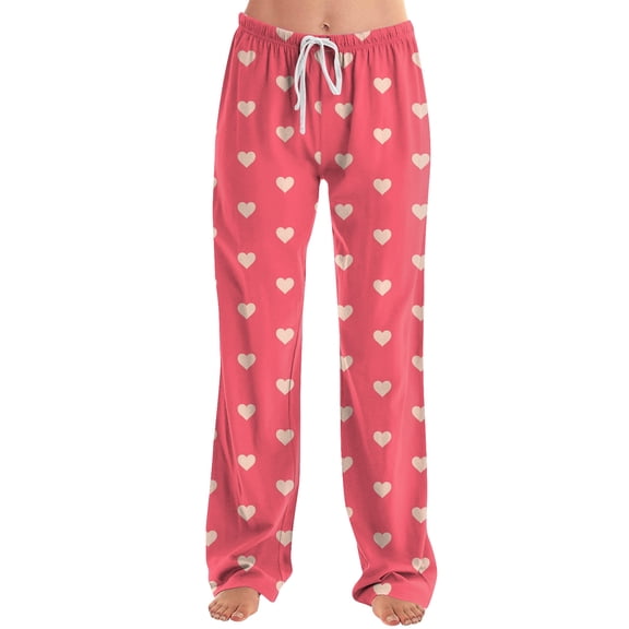 QHRMKOG Women's Valentine's Day Pajama Pants Comfort Love Heart Graphic Pj Pants Relaxed Fit Drawstring Elastic Waist Pajamas Pants Fashion Pants with Pockets Pink M