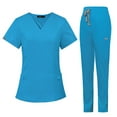 thumbnail image 1 of QHRMKOG Womens Scrub Sets , Modern V Neck Top & Jogger Pant with Multi Pockets Medical Nursing Stretch Soft Uniforms Work-Appropriate Sets Blue XL, 1 of 6