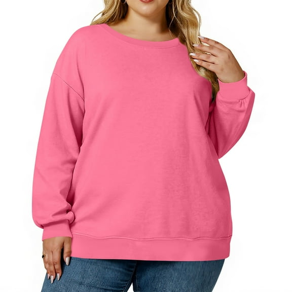 QHRMKOG Womens Sweatshirt Winter Plus Size Long Sleeve Crewneck Sweatshirt Fashion Solid Color Sweaters Comfort Pullover Tops(4XL-5XL) Pink 5XL