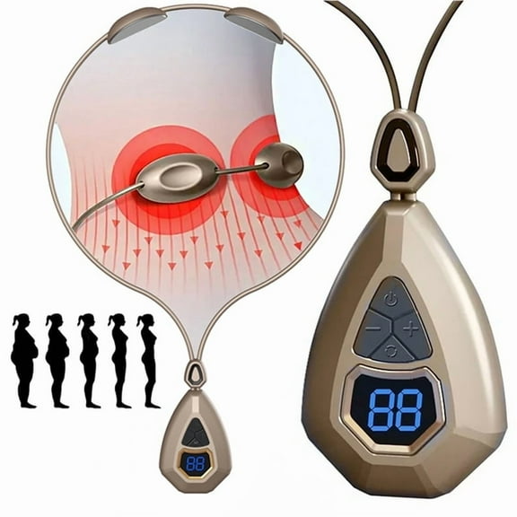 Wiher Portable Neck Massager, Mini Pulse Pendant Electric Cervical Massager for Neck Shoulder Pain Relief, 5 Modes, Home Office Travel Use (Champagne)