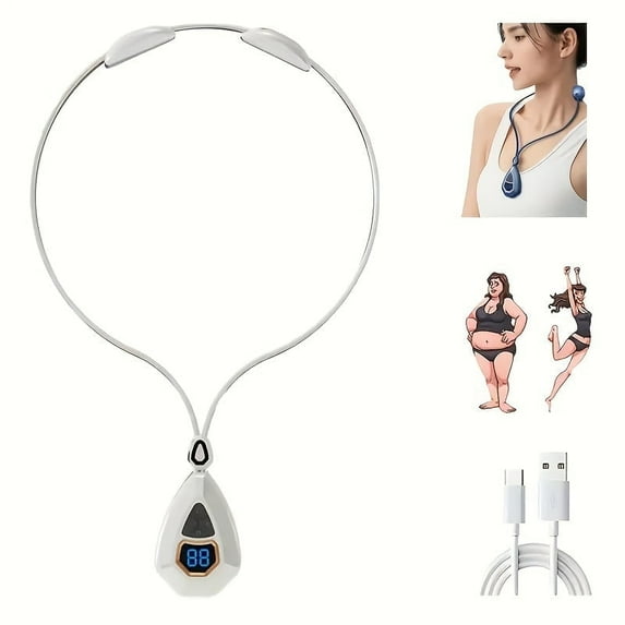 Wiher Portable Neck Massager, Mini Pulse Pendant Electric Cervical Massager, for Neck Shoulder Pain Relief, 5 Modes, Home Office Travel Use (White)