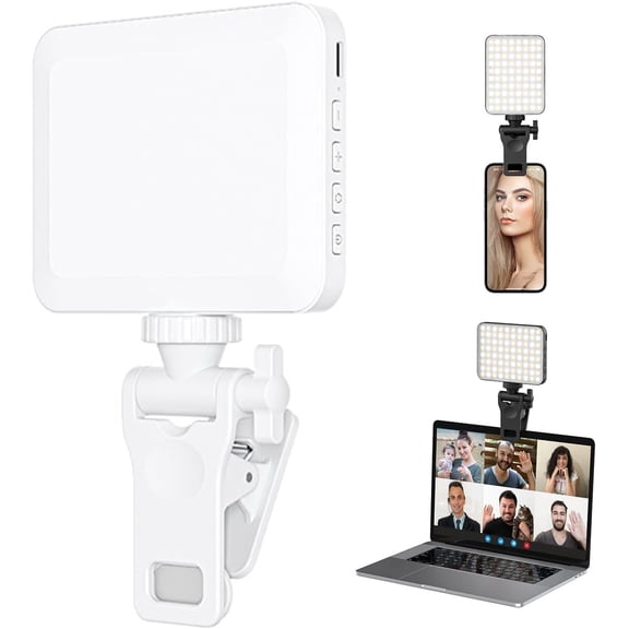 Wiher Rechargeable Selfie Light, Clip Fill Light for Phone, Laptop, Portable Light for Video Conference Live Streaming Call Makeup Picture (White)