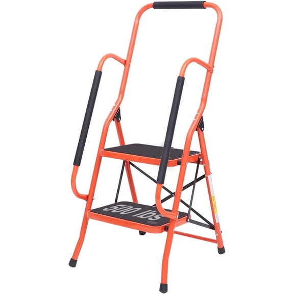 QHTER 2 Step Ladder, Folding Step Stool with Handrails, Step Ladder 2 Step Folding 500lbs with Widened Anti-Slip Pedal, Multi-use for Home Kitchen Office
