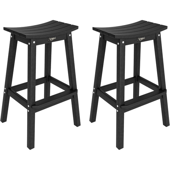 QHTER 29" Outdoor Bar Stools Set of 2, HDPE Poly Lumber Bar Chairs with Footrest, Weather Resistant Patio Barstools for Bar, Kitchen Counter, Yard (Black, 29 Inch 2 PC)