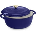 thumbnail image 1 of QHTER 7.5 Quart Enamel Cast-Iron Round Dutch Oven, Family Style Heavy-Duty Pre-Seasoned Cookware for Home, Kitchen, Dining Room, Oven Safe w/Lid, Dual Handles - Sapphire Blue, 1 of 7