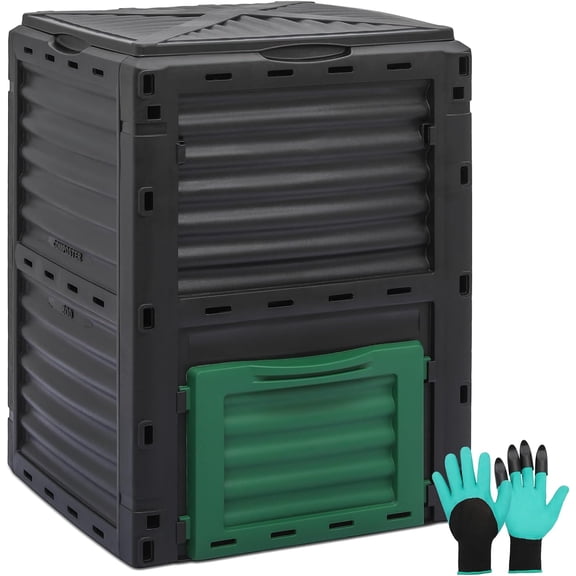 QHTER 80 Gallon Large Compost Bin, BPA Free Outdoor Composting Tumblers for Garden Patio, All-Season Fast Working Rotating Chamber Composters for Garden Patio w/Sliding Door