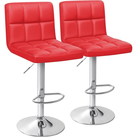 QHTER Bar Stools Modern PU Leather Adjustable Swivel Barstools, Armless Hydraulic Kitchen Counter Bar Stool Extra Height Square Island Barstool with Back Set of 2 (Leather, Red)