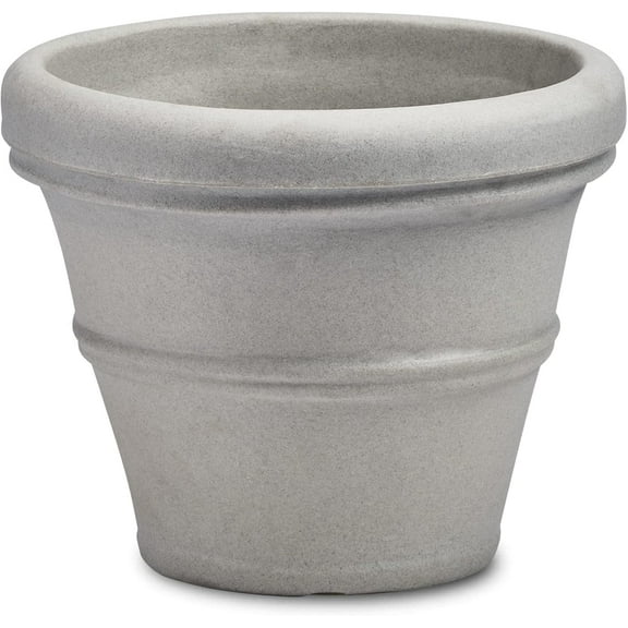 QHTER Brunello Classic Rolled Rim Planter Pot, Indoor/Outdoor Weather-Safe Round Plant Pot, 14'' (Weathered Concrete)