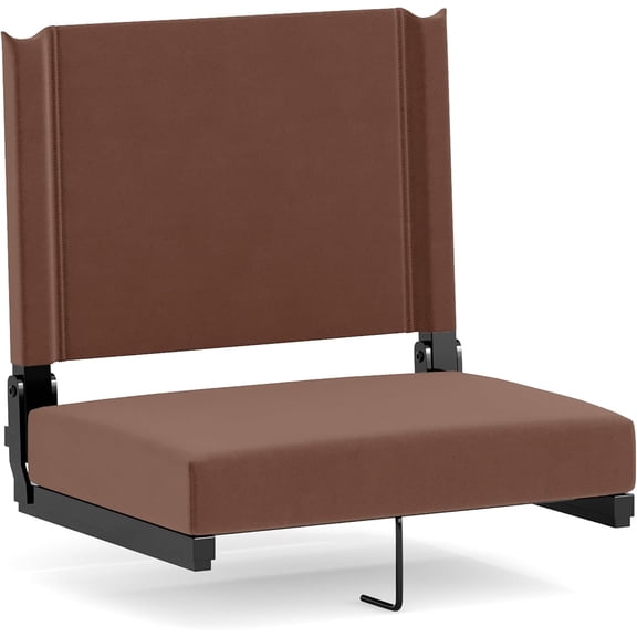 QHTER Grandstand Portable Stadium Seat for Bleachers or Benches, Folding Padded Stadium Chair with Carrying Handle, 500 lb. Weight Capacity, Brown
