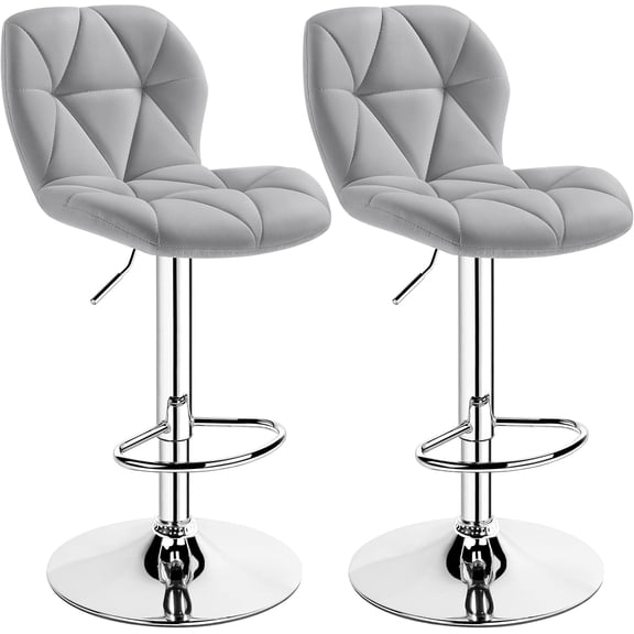 QHTER Gray Bar Stools Set of 2, PU Leather Bar Chairs with Backrest, Height Adjustable Swivel Island Stools for Bar, Kitchen Counter, Light Grey
