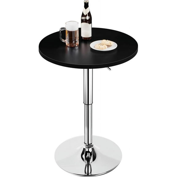 QHTER Height Adjustable Round Pub Table 360 Swivel Counter Bar Tables Bistro Tall Cocktail MDF Top, Black