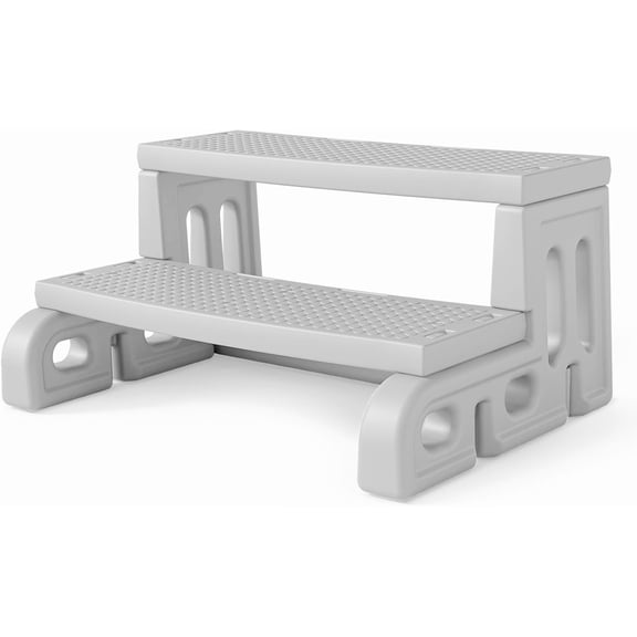 QHTER Hot Tub Steps  Sturdy 2-Step Spa Ladder with Non-Slip Treads, Universal Multi-Purpose Stairs for Indoor/Outdoor Use(Grey)