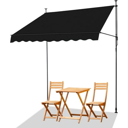 QHTER Manual Retractable Awnings for Patio, 78"x118" Patio Awning Door Awning Exterior Adjustable Door Canopy with UV Protection for Backyard, Garden, Balcony (Black, 59" roll Out)