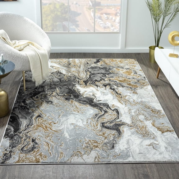QHTER Marble Swirl Abstract Area Rug, Smoke 5x7