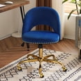 thumbnail image 1 of QHTER Modern Velvet Small Office Chair,Cute Desk Chair with Wheels,Gold Base/Studs, Comfy Armless Swivel Vanity Task Chair for Women/Girl/Kids, Nail Tech Chair for Bedroom,Small Space,Navy Blue, 1 of 9
