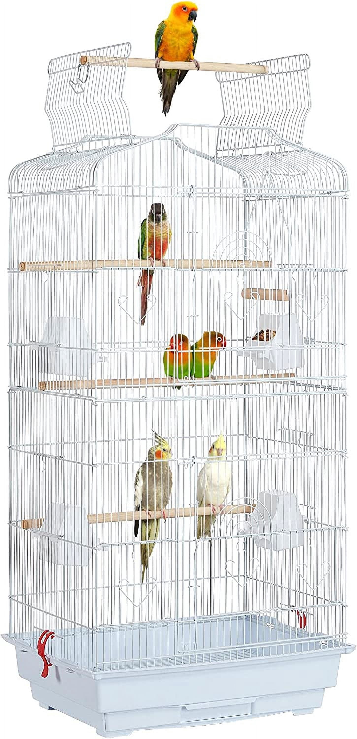 QHTER Open Top Medium Parrot Flight Bird Cage for 2 Parakeets, White