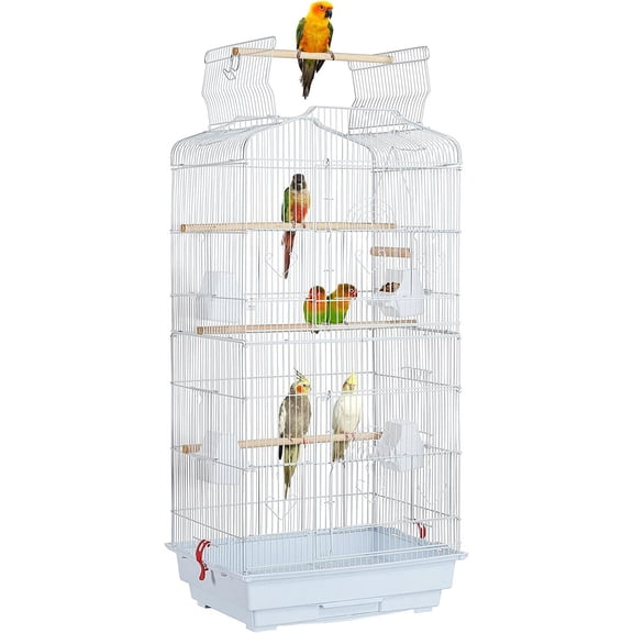 QHTER Open Top Medium Parrot Flight Bird Cage for 2 Parakeets, White