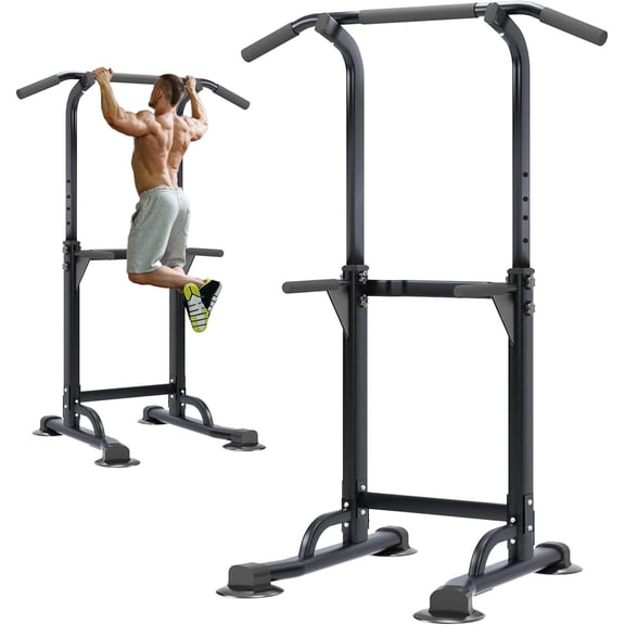 QHTER Power Tower Pull Up Bar Station, Free Standing Pull Up Rack Dip Station for Home Gym, Height Adjustable Home Strength Training Fitness Workout Equipment