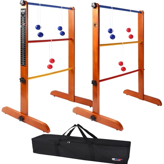 QHTER Premium Solid Wood Ladder Ball Toss Game Set with Ladder Ball Bolas & Carrying Case for Outdoor Backyard Lawn