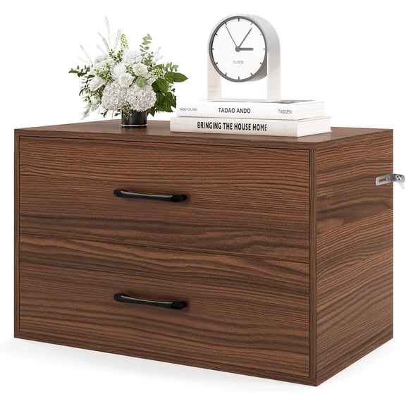 QHTER Stackable 2-Drawer Dressers for Bedroom - Short Dresser Two Drawer Storage Cabinet w/Handles & Anti-Topping Device, Small Dresser Chest of 2 Drawers for Closet Bedroom (1, Walnut)