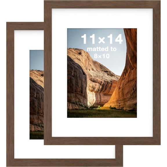 QHTERYouRanTer11x14 mat to 8x10 Classic Wooden Picture Frames With Tempered Glass | Dark Oak | 2-Pack