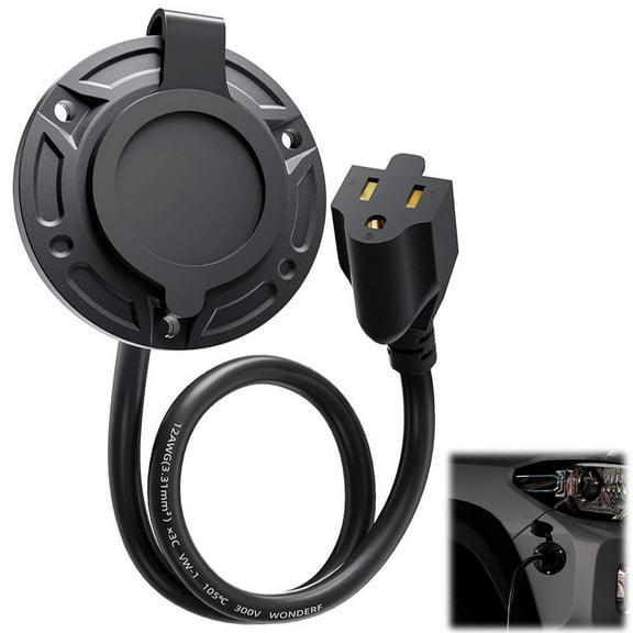 QHUDLV 15A 125V AC Port Plug, 12AWG Heavy-Duty RV Waterproof Shore Power Inlet Socket with 16 Integrated Extension Cord and Water-Resistant , Outdoor,Marine,RV Electrical Power Receptacle