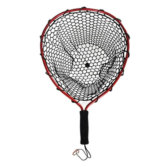 QHUDLV 1PCS Fishing Net Soft Silicone Fish Landing Net Aluminium and Carabiner Alloy Strap Handle w EVA Tools Elastic Fishing Nets