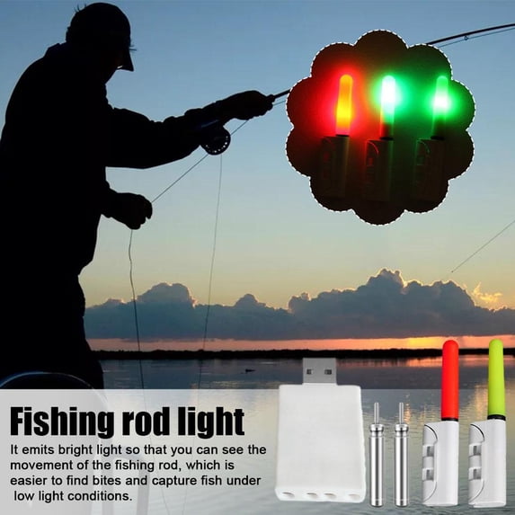 QHUDLV 2 Pcs LED Fishing Glow Sticks with Rechargeable CR425 Batteries - 2.5 Inch Night Fishing Pole Light & Bite Alarm, Waterproof Luminous Rod for Strike Alert, includes Battery Charger