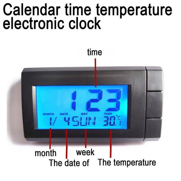 QHUDLV 2-in-1 Digital Clock Thermometer,LCD Car Dashboard Time Display,Compact Electronic Accessory