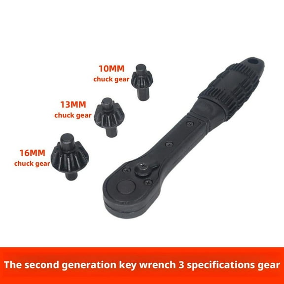 QHUDLV 2‑in‑1 Drill Chuck Wrench Set – Fast Ratchet Key Tool – Universal Black Hand Drill Accessory