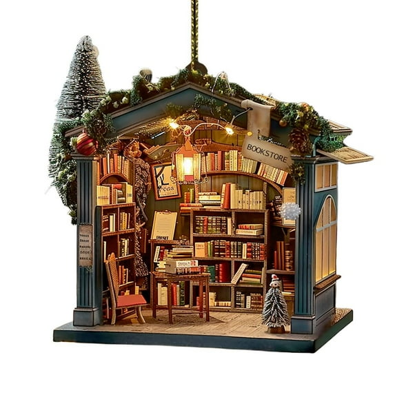 QHUDLV 2024 Christmas Bookstore Ornament Book Lover Tree Hanging Decoration