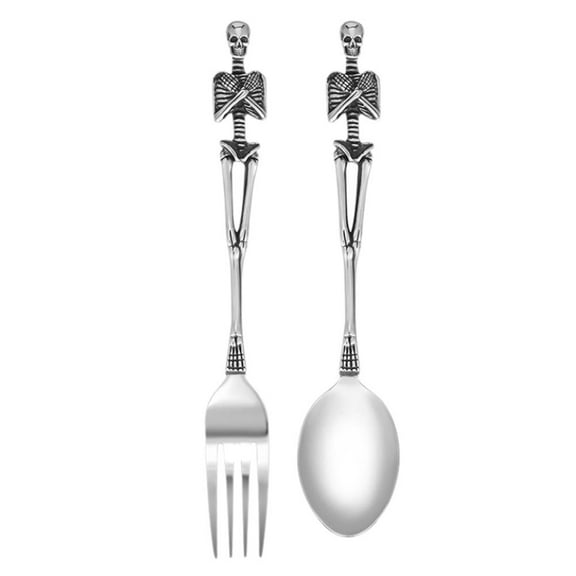 QHUDLV 2025 New Skeleton Skull Spoons Stainless Steel Skull Silverware Set Silvery Flatware Tableware Design Halloween Gothic Spoons Set Gifts for Halloween Easter Xmas Christmas Birthday