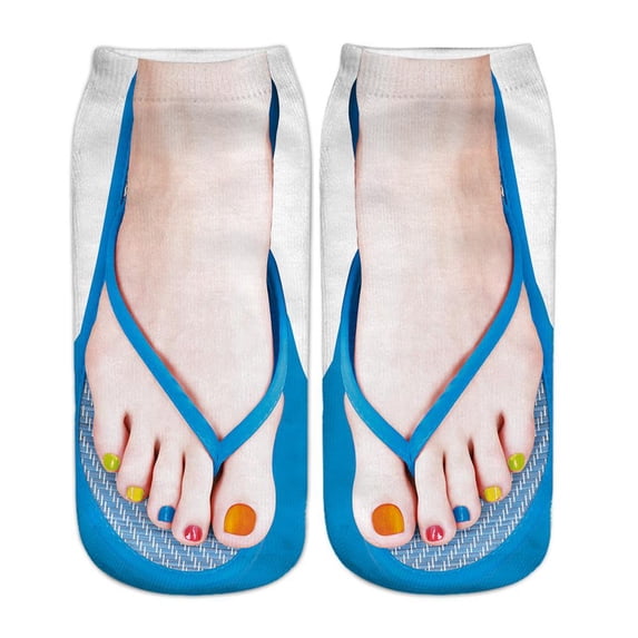 QHUDLV 3D Pattern Flip Flop Socks,3D Vivid Flip Flop Toe Print Socks,Manicure Print Flip Flop Socks,Women Print Socks,Novelty Funny Slippers Hidden Running Socks,Casual Breathable Low Cut Ankle Socks