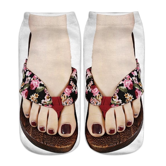 QHUDLV 3D Pattern Flip Flop Socks,3D Vivid Flip Flop Toe Print Socks,Manicure Print Flip Flop Socks,Women Print Socks,Novelty Funny Slippers Hidden Running Socks,Casual Breathable Low Cut Ankle Socks
